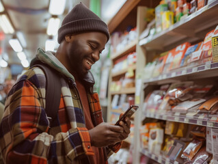 Young black male at a store on his phone