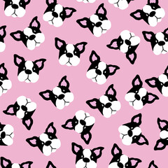 Vector seamless pattern with cute cartoon dog puppies. Can be used as a background, wallpaper, fabric and for other design.French Bulldog pattern