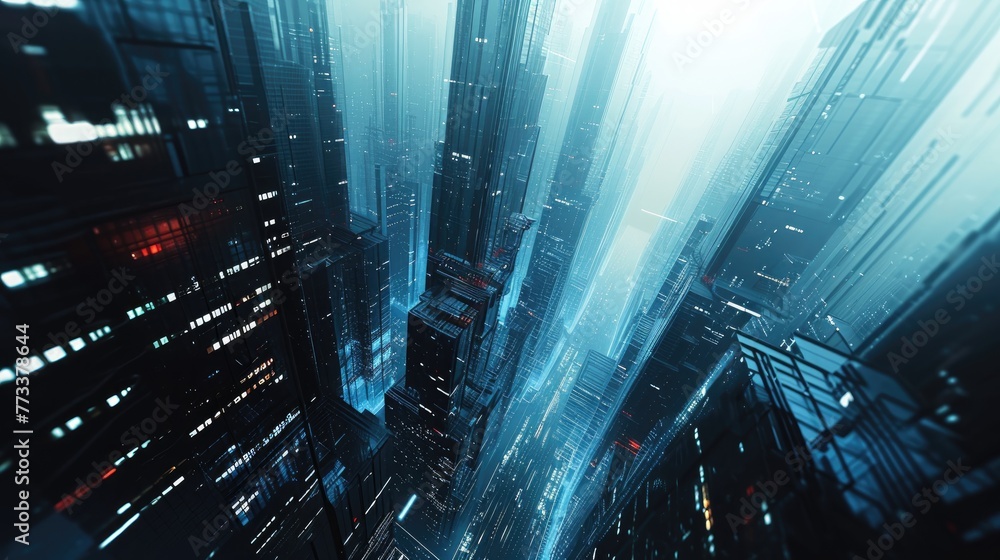 Aufkleber dynamic 3d cityscape with futuristic skyscrapers, a futuristic urban landscape rendered in dynamic 3