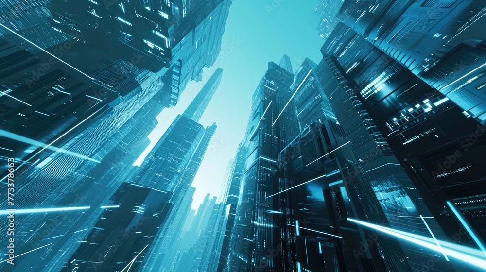 Poster dynamic 3d cityscape with futuristic skyscrapers, a futuristic urban landscape rendered in dynamic 3