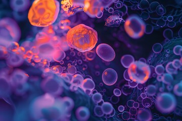 Colony of purple and orange bacteria seen under a microscope