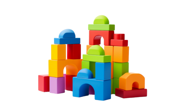 Colorful wooden blocks form a vibrant, tall tower