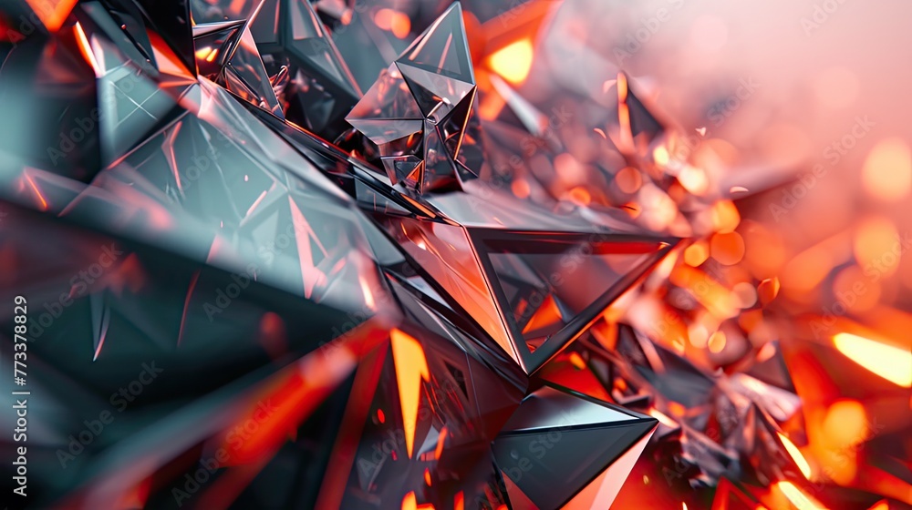 Fototapete Dynamic 3D geometric shapes in a futuristic design, A modern design featuring dynamic 3D geometric shapes for a futuristic aesthetic.