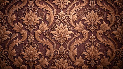 Step into a world of luxury and refinement with the intricate Damask pattern, characterized by its richly detailed designs and sumptuous texture, adding an air of sophistication and opulence to any se - obrazy, fototapety, plakaty