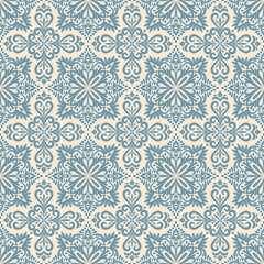 Blue mandala seamless pattern. Elegant ornate background for wallpaper, gift paper, fabric print, furniture, curtains. Mandala design element