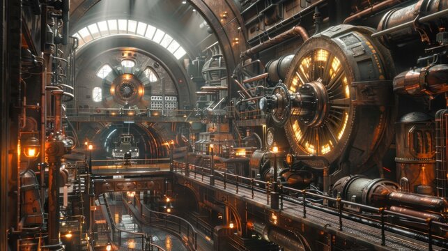 Inside the industrial marvel, a symphony of whirring motors and clanking metal creates a mesmerizing spectacle.