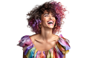 Portrait shot of Young joyful Gay man with colorful lgbt dress isolated on transparent background, Gay transgender smile and posing with trendy lifestyle.