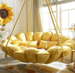 Soft swing hanging yellow sunflower chair.