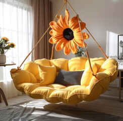 Soft swing hanging yellow sunflower chair.