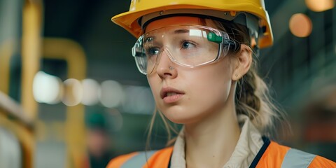 Factory worker in safety gear giving advice to colleagues on workplace safety. Concept Safety Tips, Factory Workers, Workplace Advice, Safety Gear, Occupational Health