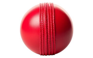 A vibrant red cricket ball resting on a clean white background