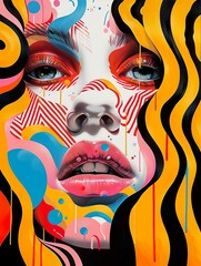 Artistic portrait of a young woman with colorful geometric elements