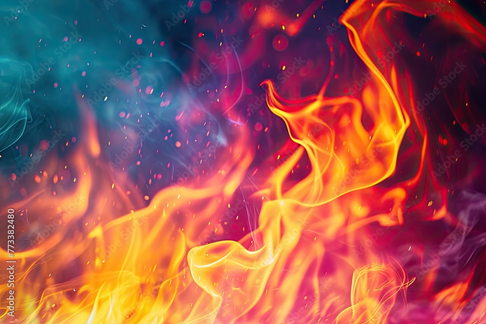 Fototapete fiery background with vibrant flames creating a dynamic scene, a captivating backdrop ablaze with vi