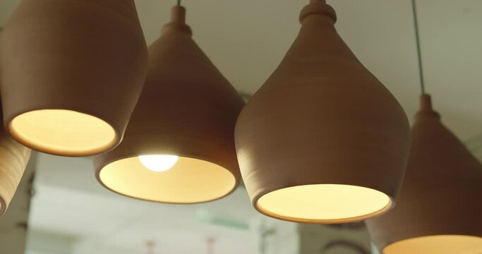 Beautiful interior of easter cuisine restaurant. Authentic georgian restaurant. Decoration with wine bottles