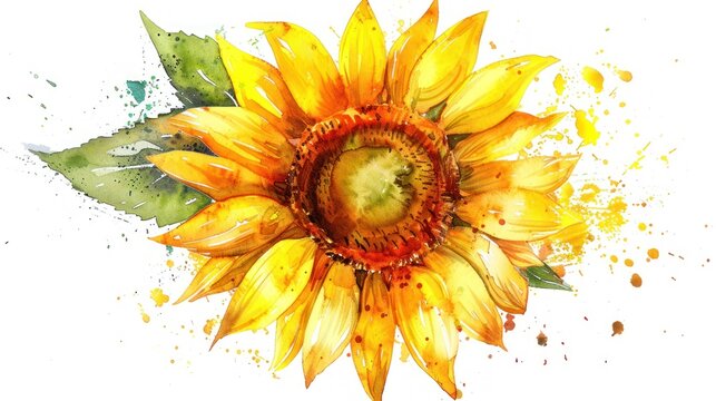 Beautiful yellow sunflower watercolor illustration in vibrant color toned. AI generated