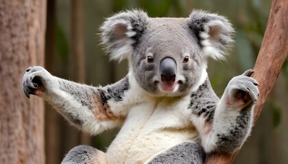 A Koala With Its Paws Raised In A Playful Gesture  2