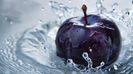 An apple immersed in water with splashes around it, capturing the dynamic movement of liquid...