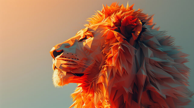 Low poly image of lion in wildlife, ai