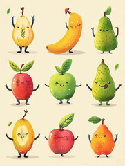  illustration of cute cartoon fruits doing sports, ai