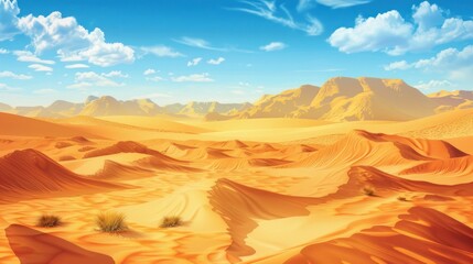 Beautiful warm desert sand at midday view landscape. AI generated image