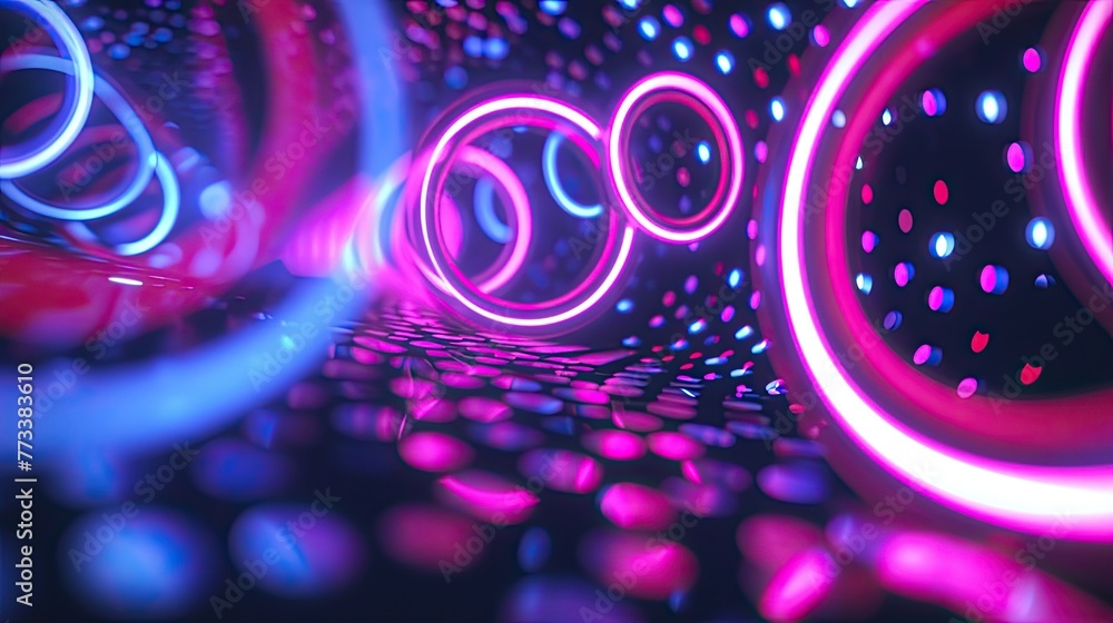 Leinwandbilder glowing neon circles forming an abstract pattern, an abstract pattern created by glowing neon circle