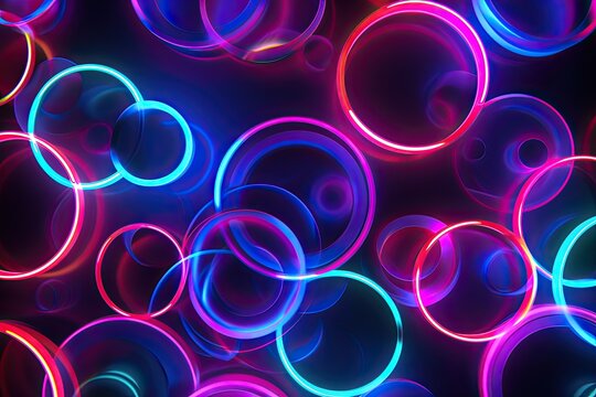 Glowing neon circles forming an abstract pattern, An abstract pattern created by glowing neon circles, radiating vibrant colors and futuristic vibes