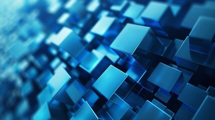 Abstract 3D blue cube composition, geometric shapes and structures, modern digital art background