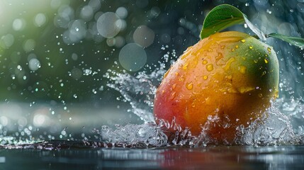 Lively burst of water surrounds a tempting orange creating a vibrant image