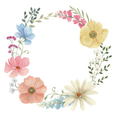 Watercolor wedding vintage wreath. Hand drawn floral summer isolated illustration on white background.