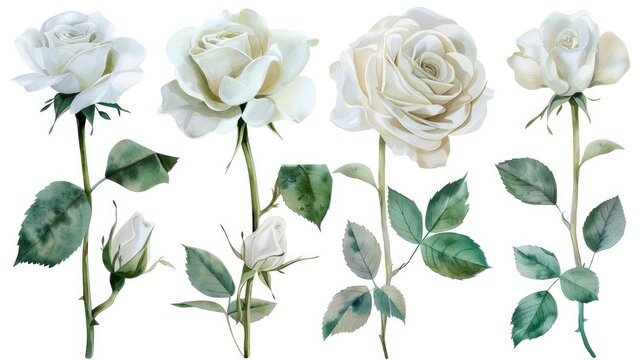 watercolor painting of a white rose set on a white background.