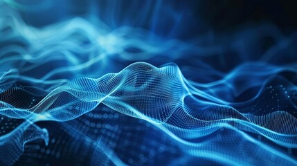 Fototapeta premium Abstract Blue Digital Waves with Artificial Neural Network Connections, Cyber Background