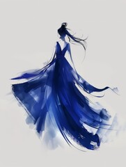A drawing of a woman wearing a blue dress