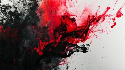 Abstract ink painting with red and black paint spray elements, artistic background - obrazy, fototapety, plakaty