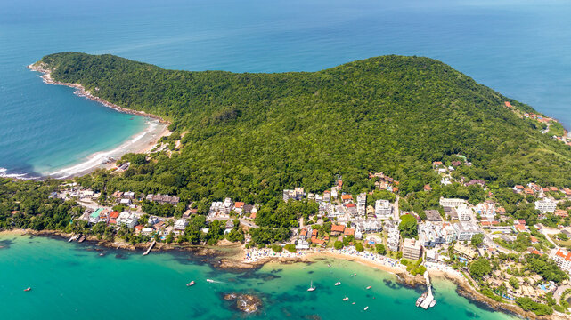 Bombinhas Beach in Santa Catarina. Aerial view taken with a drone. Brazil.