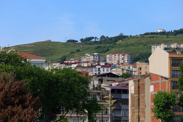 Beautiful houses and city streets, public place in Turkey, on a summer sunny day