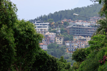Obraz premium Beautiful houses and city streets, public place in Turkey, on a summer sunny day