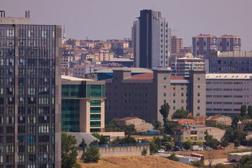 Beautiful houses and city streets, public place in Turkey, on a summer sunny day