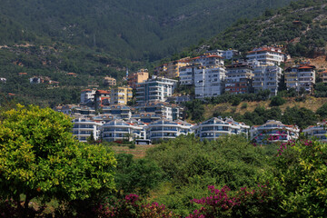 Obraz premium Beautiful houses and city streets, public place in Turkey, on a summer sunny day