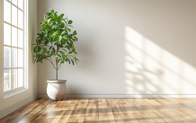 Fototapeta na wymiar White empty room with green home plants. Interior mockup. Generative AI
