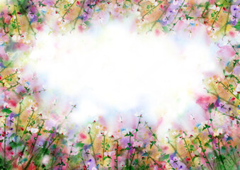 Colorful  floral  frame. Floral background. Watercolor illustration. - 773388861