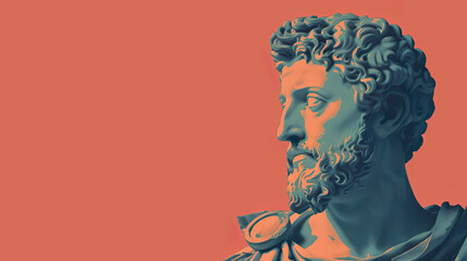 Stoic Philosopher Statue Profile Against Vibrant Orange Background