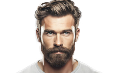 A man with a goatee and a beard stands confidently, exuding a sense of wisdom and style