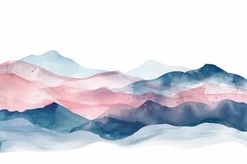 Soft pastel watercolor abstract mountains minimalist landscape, white background illustration