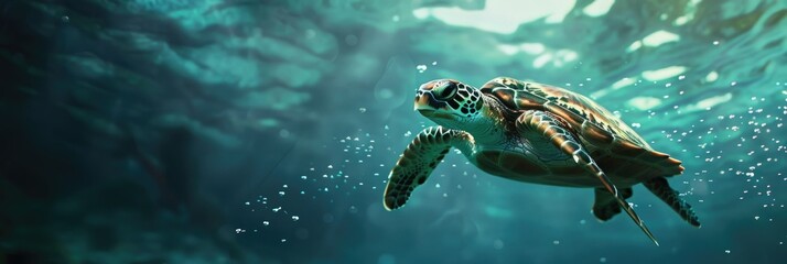 Turtle Underwater - obrazy, fototapety, plakaty