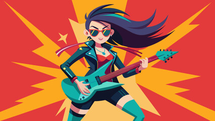 Obraz na płótnie Canvas cool-rock-star-girl-playing-guitar