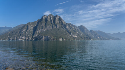 Amazing landscape at Lake Iseo. An alpine lake in north of Italy. Famous tourist destination....