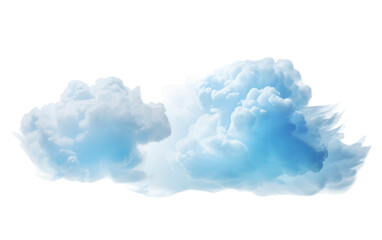 Two clouds gracefully float in a serene blue sky against a clean white background - obrazy, fototapety, plakaty