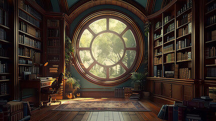 bookcase with a bookcase on the left, AI Generative.