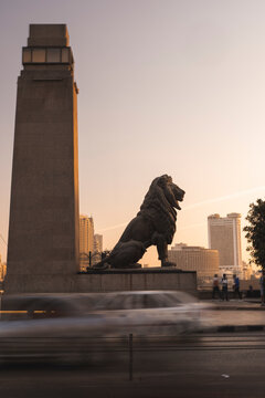 Bronze lion, Kasr Al-Nil Bridge, Cairo, Egypt
