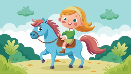 Tuinposter girl-on-horse--cute-little-girl-riding-on-a-horse © Creative